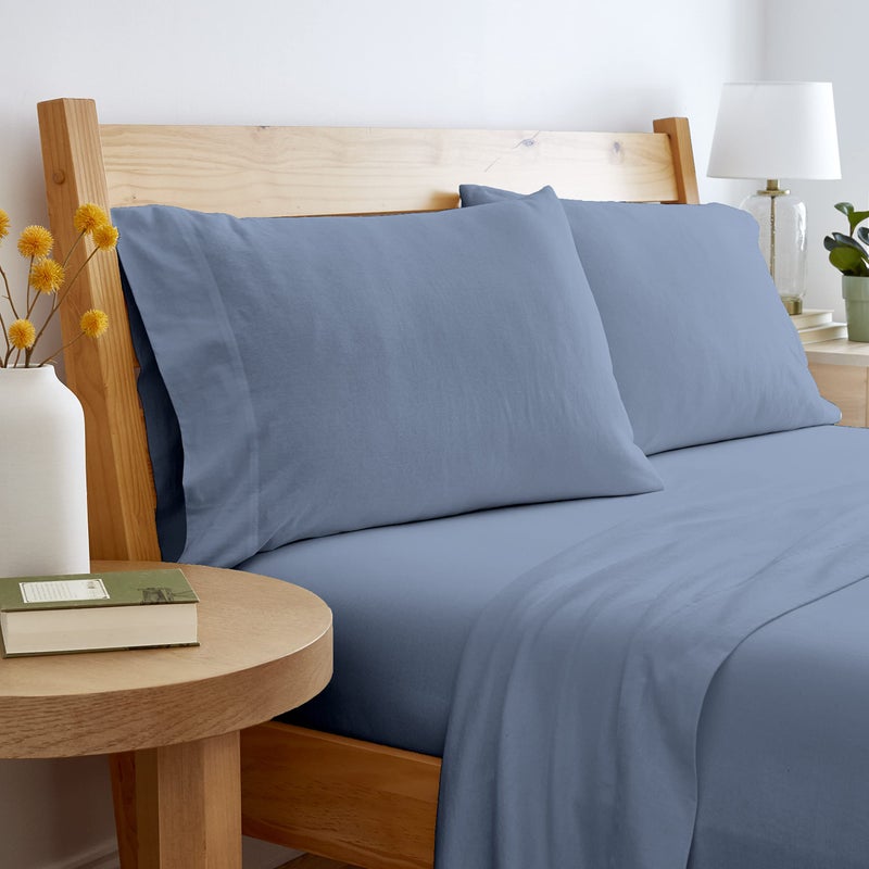 BED INC Road Trip America Jersey Sheets Set - Cotton 3 Pieces Twin Set - T-Shirt Soft Knit Stretchy Bed Sheets - All Seasonal and Deep Pockets - Certified by Oeko-TEX (Captain's Blue, Twin) - Image 3